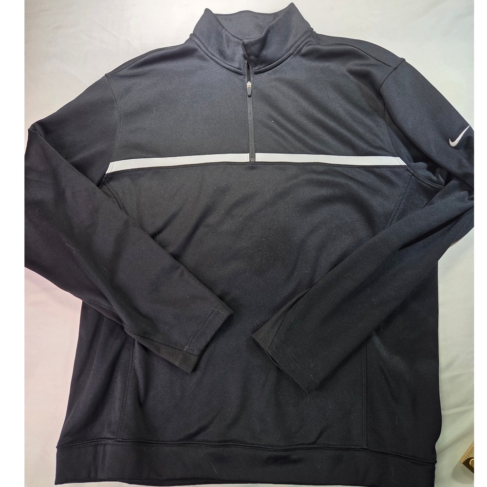 Nike Golf Therma-FIT Mens Large Black Quarter Zip Pullover Sweatshirt Stripe